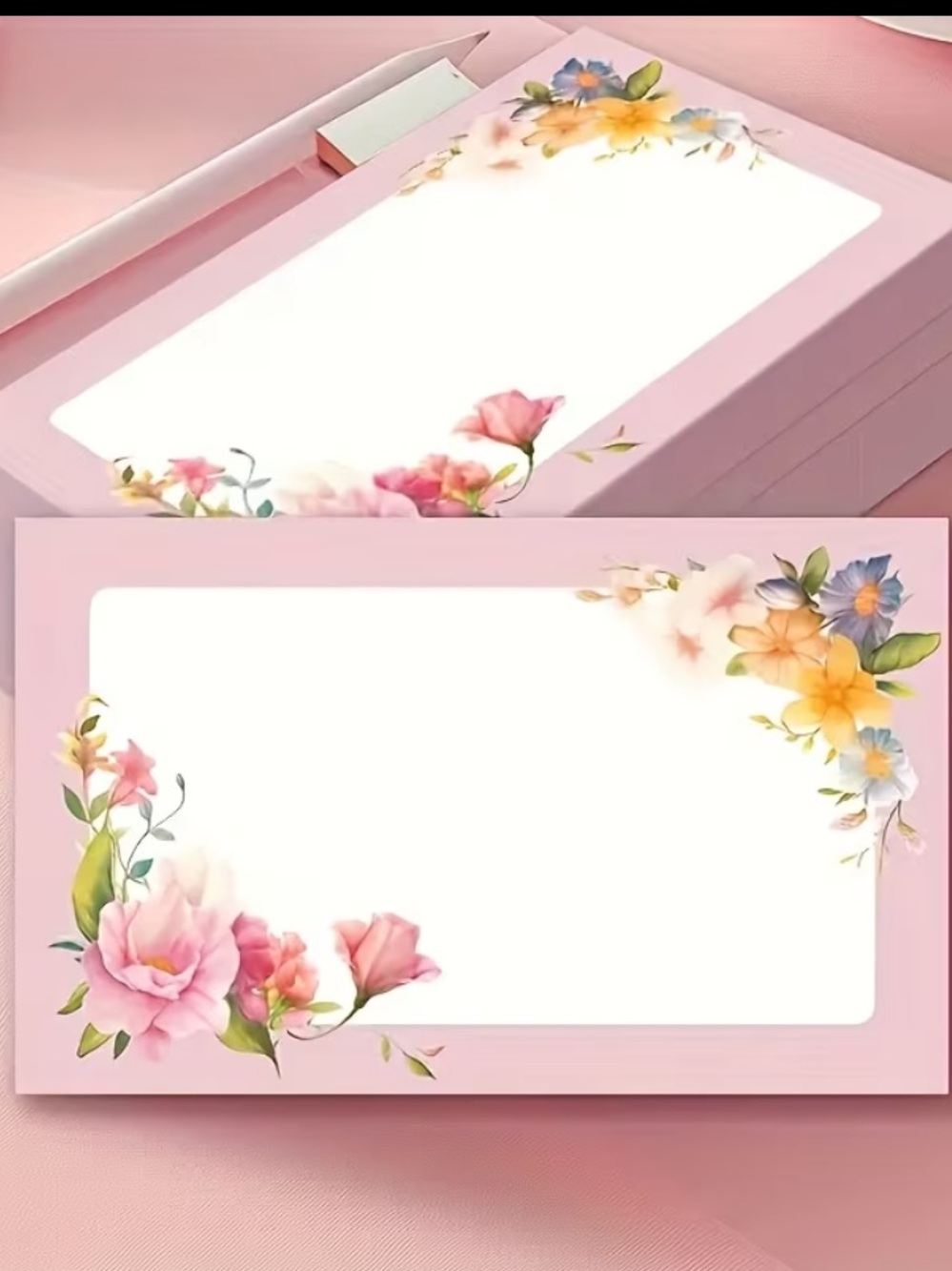 50pc Pink Floral Blank Cards